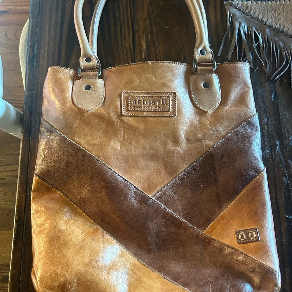 BED|STU Two-Tone Brown Leather Chevron Tote
